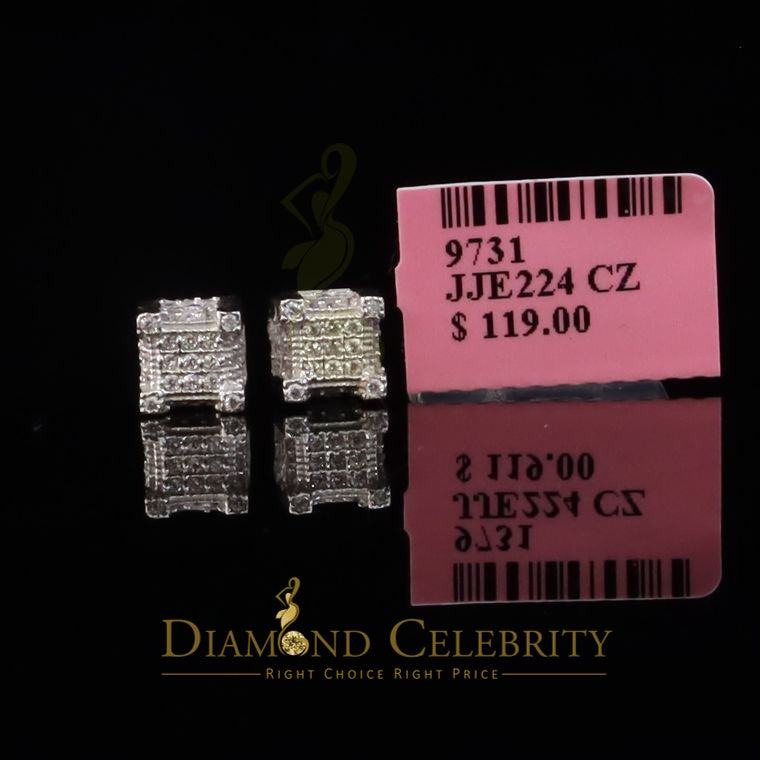 DiamondCelebritees Elegant White 0.74ct Cubic Zirconia 925 Silver Square Earring's for Men & Women