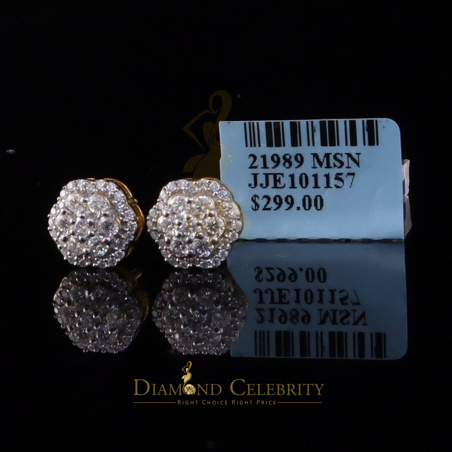 DiamondCelebritees New Women's/Men's 925 Silver Yellow 1.00ct VVS D Moissanite Floral Stud Earrings
