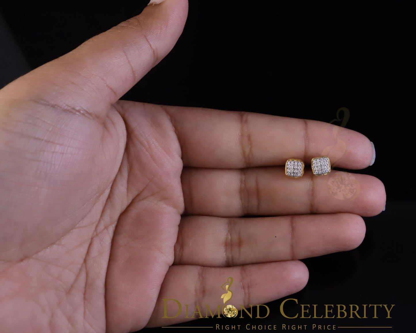 DiamondCelebritees Hip Hop 0.32ct Cubic Zirconia Yellow 925 Silver Screw Back Square Women Earrings