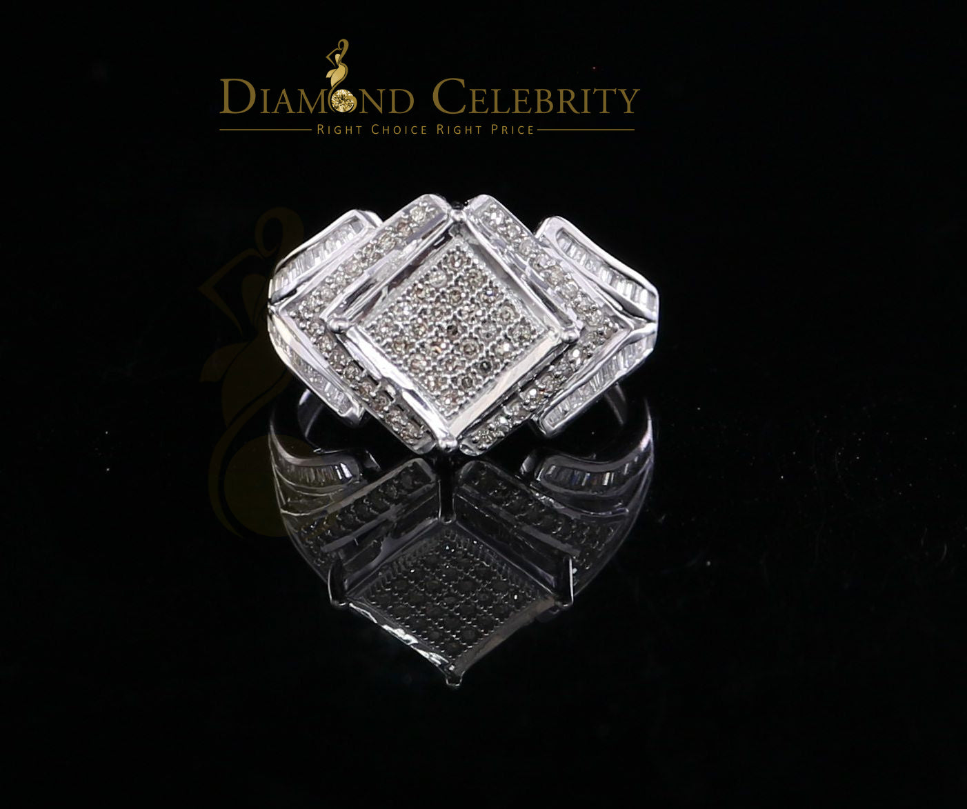 DiamondCelebritees 0.66CT Real Diamond 925 Sterling Silver White Square Men's Engagement Ring SZ 7
