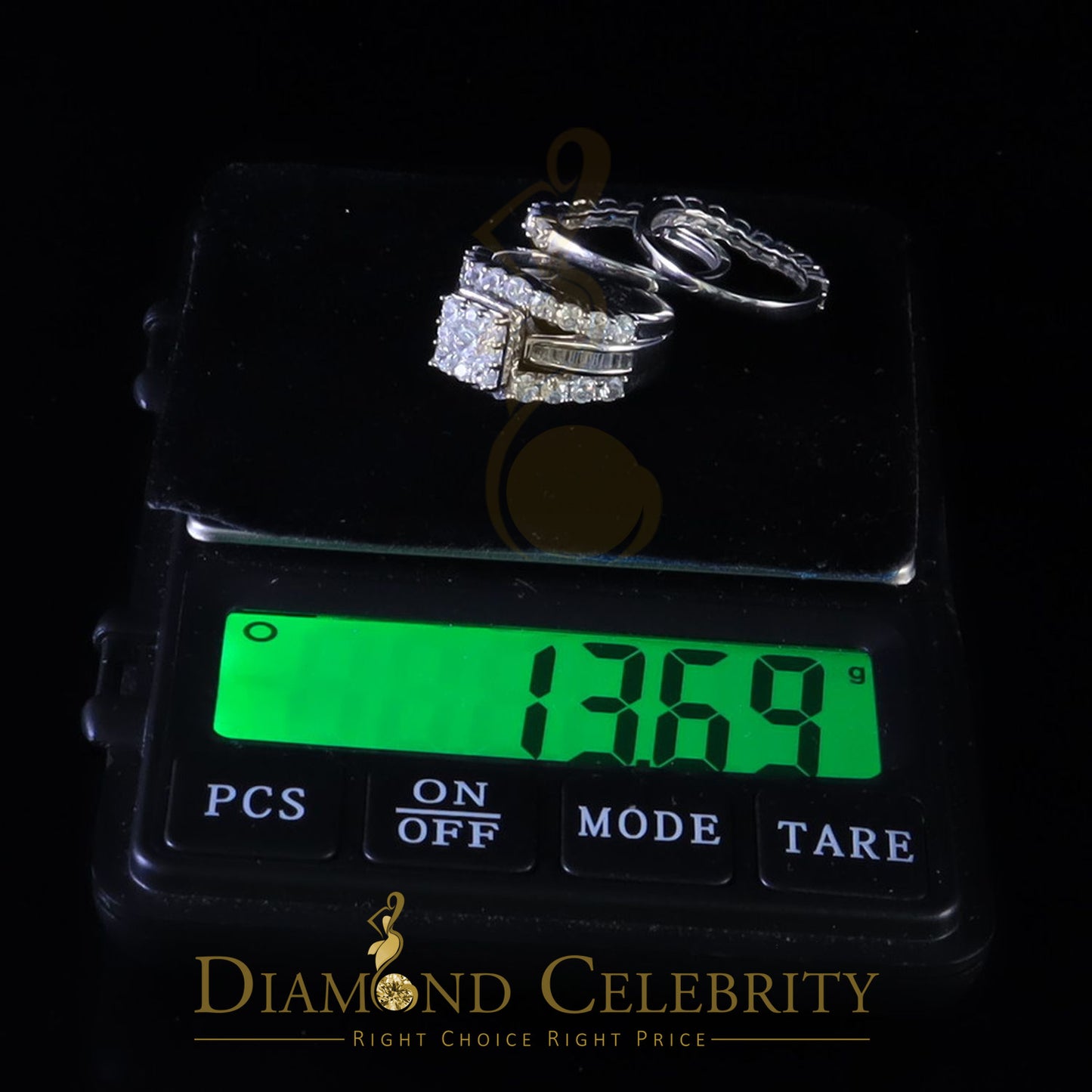 DiamondCelebritees White 925 Silver 7.50ct Cubic Zirconia Piece Halo Wedding Womens Ring set Size 7