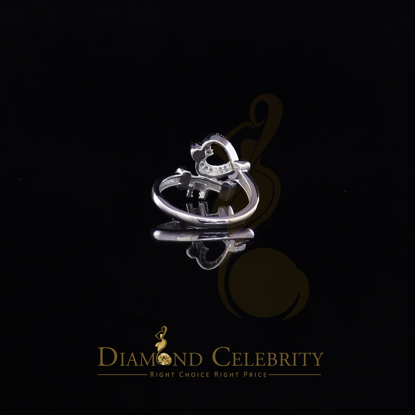 DiamondCelebritees 0.10 CT Real Diamond Womens Silver 925 Sterling White Silver Heart Ring Size 7