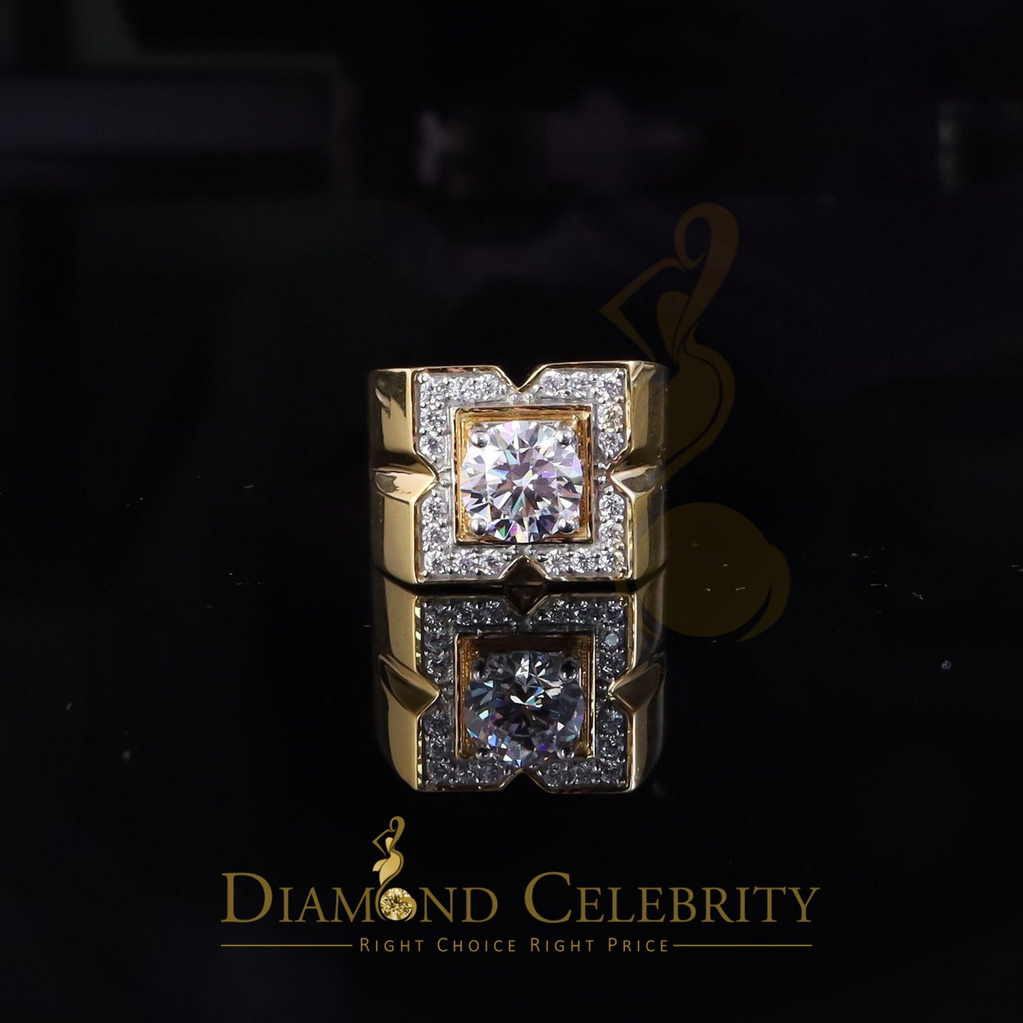 DiamondCelebritees 4.50ct Cubic Zirconia Yellow 925 Silver Men's Adjustable Ring SZ From 9 to 11