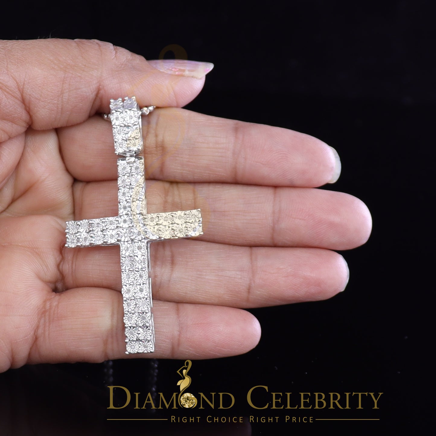 DiamondCelebritees Real 0.33ct Diamond Sterling Silver CROSS White Charm Fashion Necklace Pendant