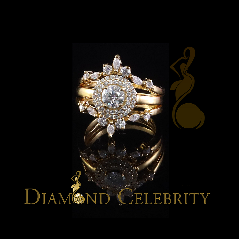 DiamondCelebritees 925 Silver Moissanite 1.66ct Women Enhancer Round Wrap Insert Ring SZ 7 Yellow
