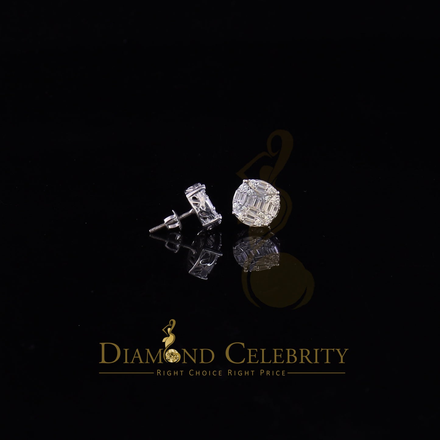 DiamondCelebritees 925 Silver Real 1.02ct Cubic Zirconia Round White Earrings For Men's & Women's