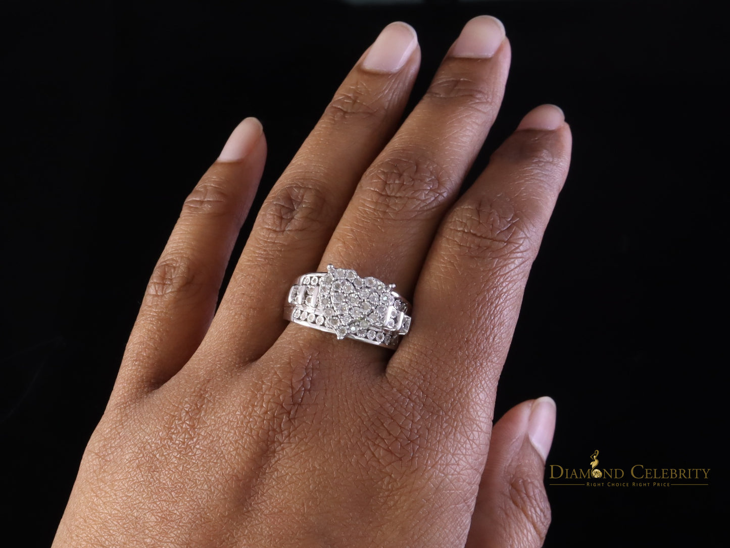 DiamondCelebritees New Cindarella Heart Ring SZ7 Real Diamond 0.25ct White 925 Silver for Women