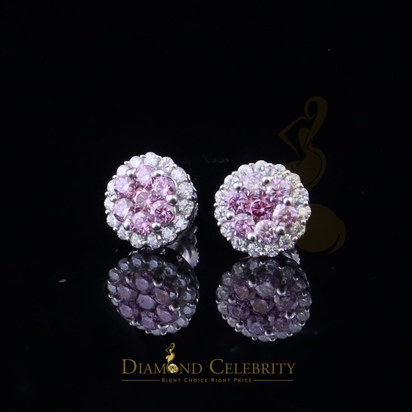 Diamondcelebritees Men's/Women's 925 Silver White 1.33ct VVS D Pink Moissanite Round Stud Earrings