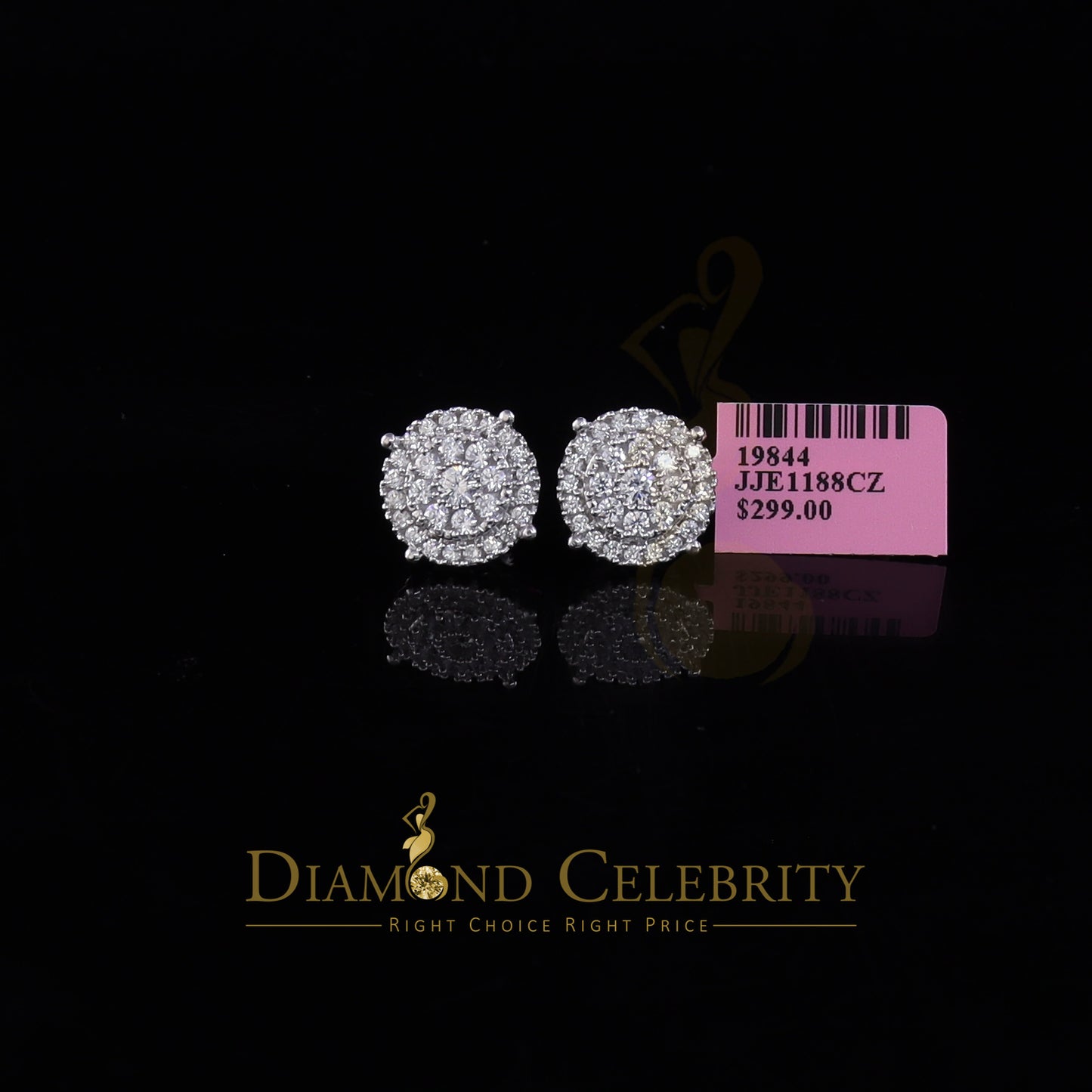 DiamondCelebritees 925 Sterling White Silver 2.82ct Cubic Zirconia Round Women's Stud Earrings