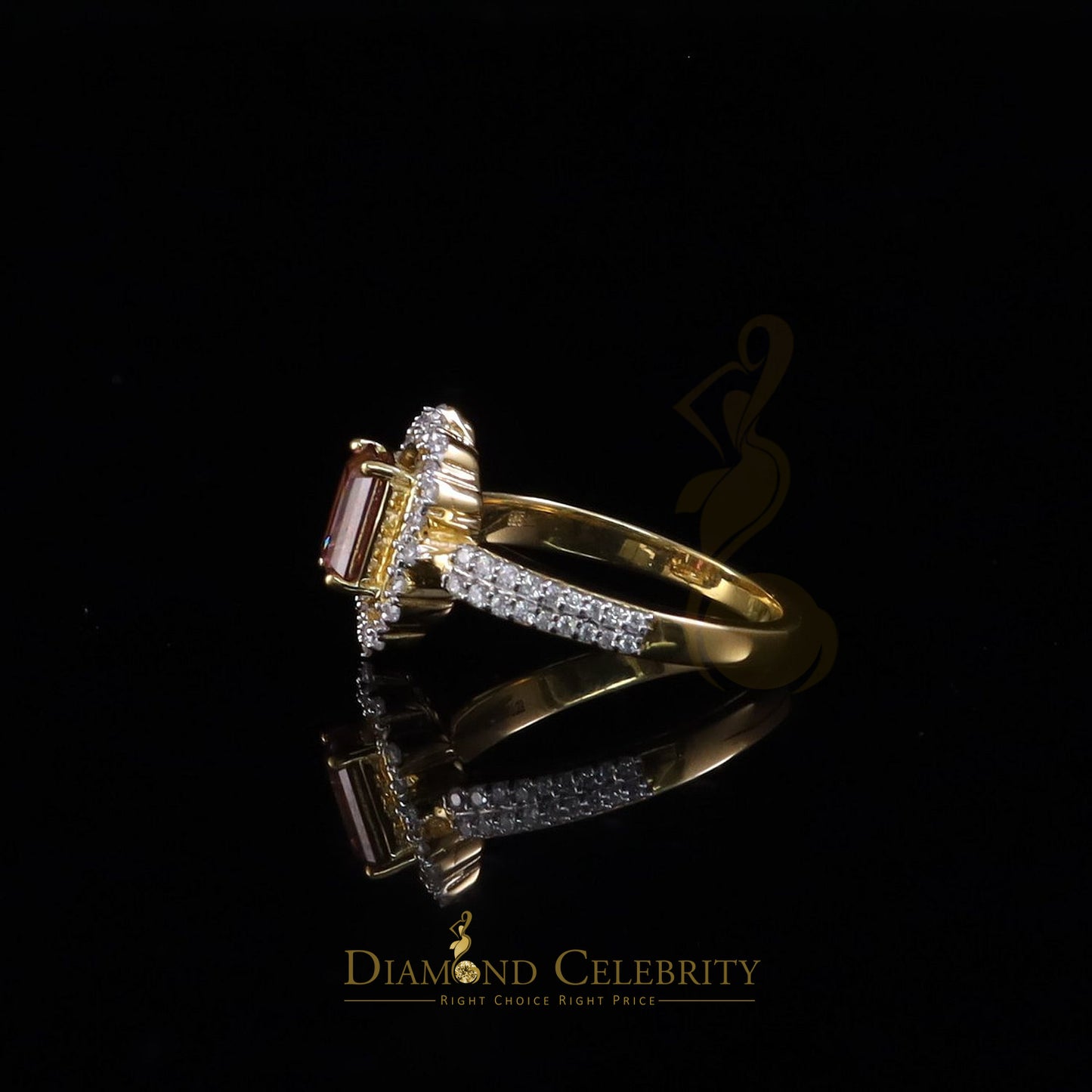 DiamondCelebritees 2.00CT Women's 925 Silver Yellow VVS D Pink & White Moissanite Emerald Ring SZ 7