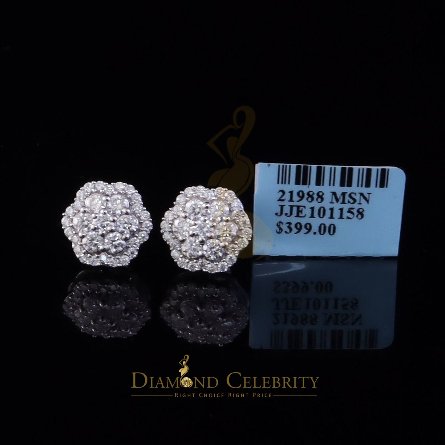 Diamondcelebritees New Women's/Men's 925 Silver White 2.00ct VVS D Moissanite Floral Stud Earrings