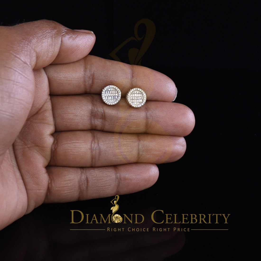 DiamondCelebritees 0.50ct VVS 'D' Moissanite Men's/Womens 925 Yellow Silver Round Stud Earrings