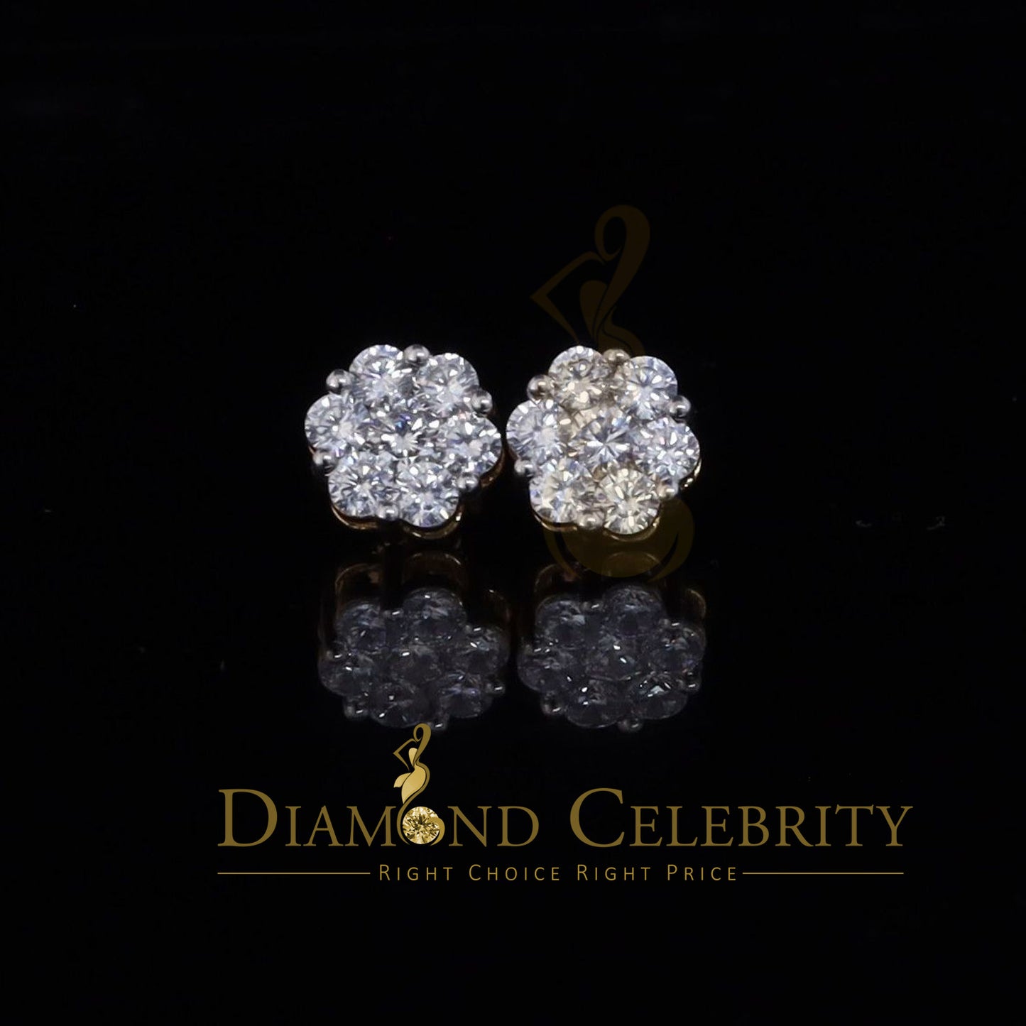 DiamondCelebritees 925 Silver Yellow 1.56ct Cubic Zirconia Hip Hop Floral Women's & Men's Earrings