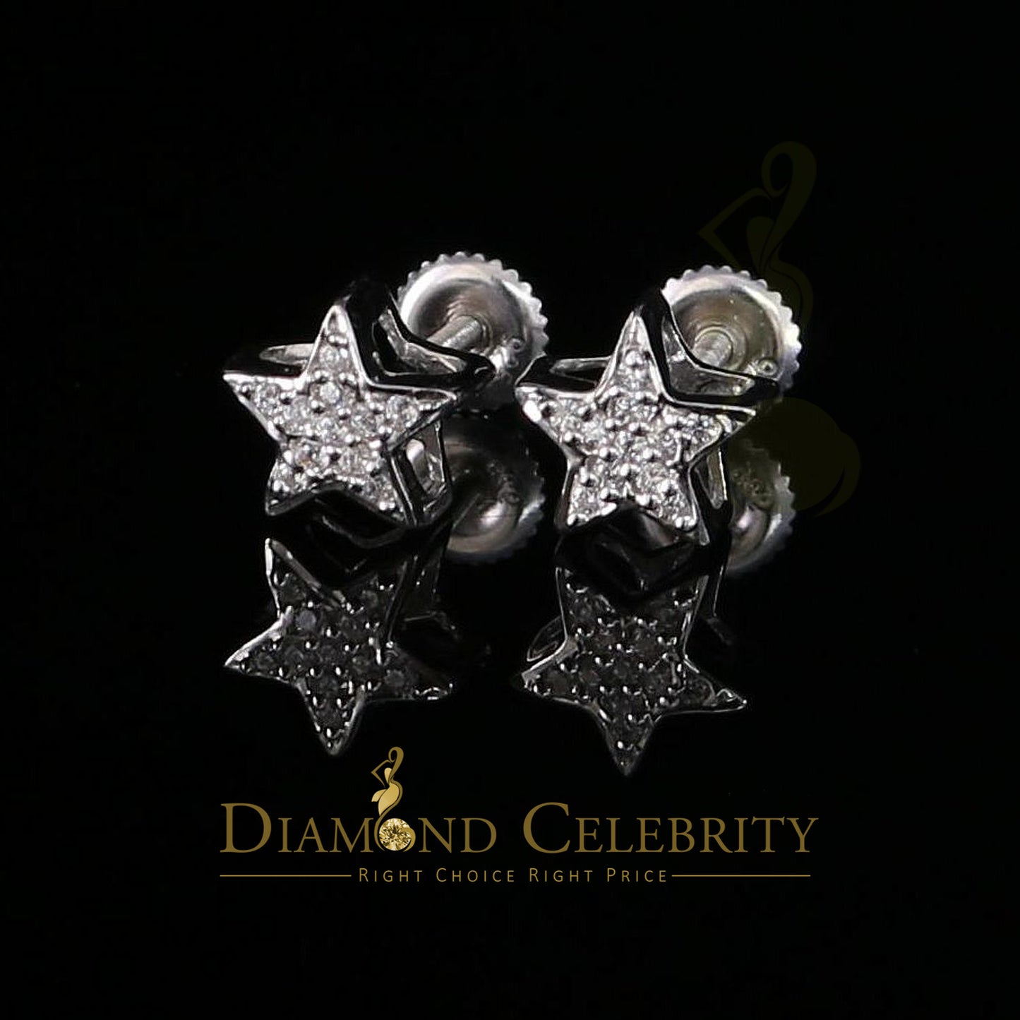 DiamondCelebritees Hip Hop 925 White Silver Screw Back 0.22ct Cubic Zirconia Women's Star Earrings