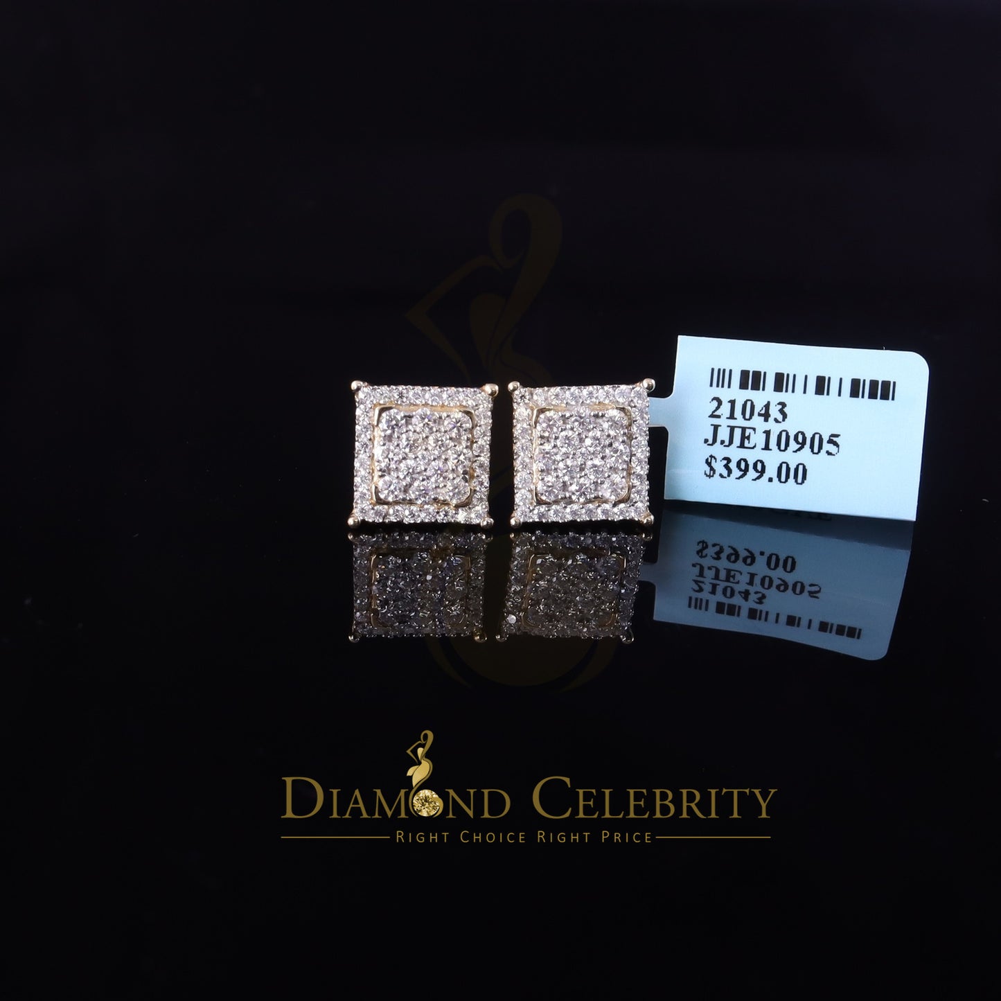 DiamondCelebritees Men's/Womens Yellow Silver 1.25ct VVS 'D' Moissanite Square Stud Earrings
