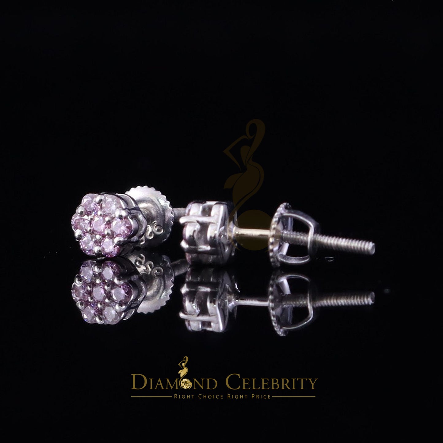 Diamondcelebritees Women's 925 Silver White 0.25ct VVS 'D' Pink Moissanite Floral Stud Earrings