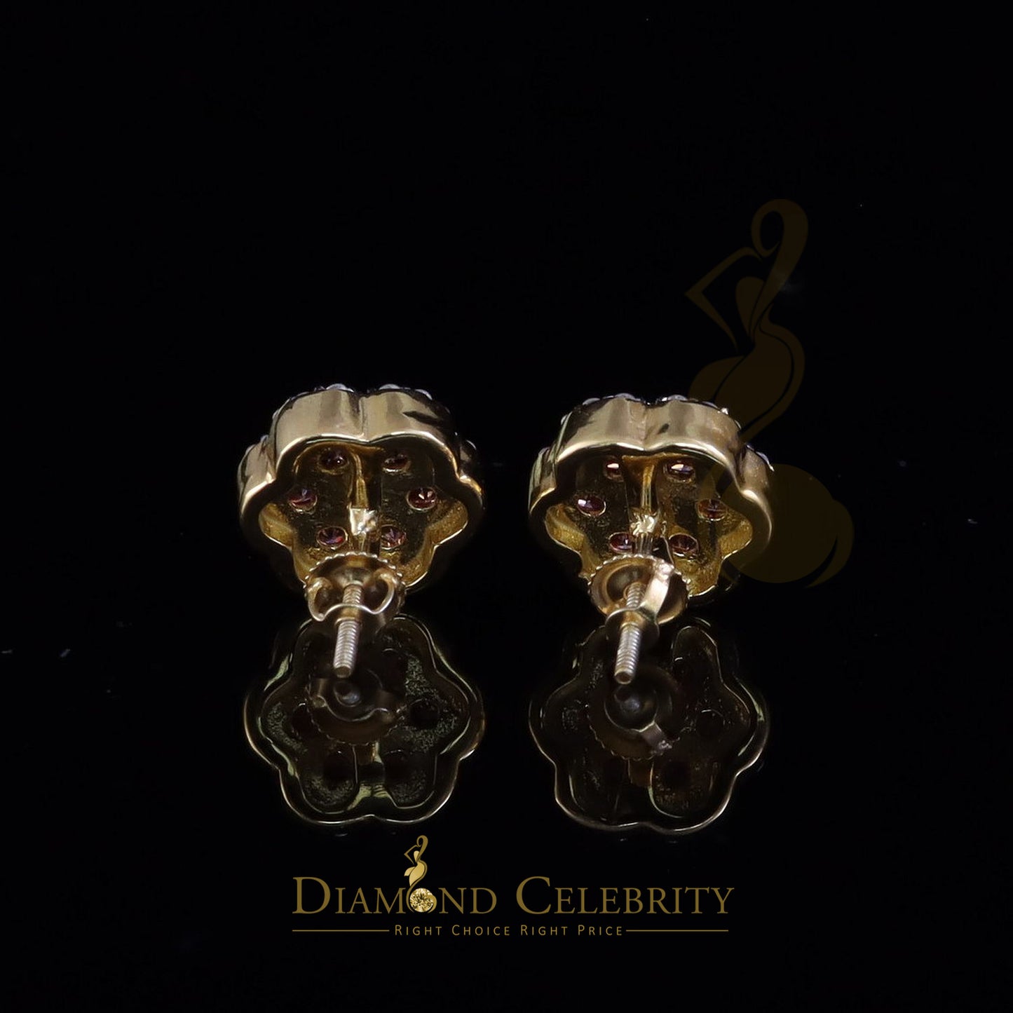 DiamondCelebritees Mens/Women's 925 Silver Yellow 1.50ct VVS D Pink Moissanite Floral Stud Earrings