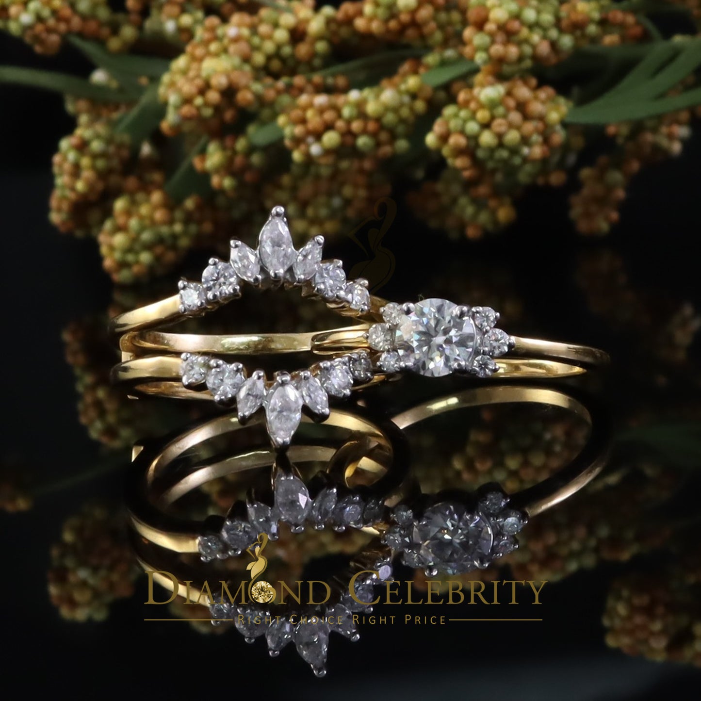 DiamondCelebritees New Bridal Womens 925 Yellow Silver Moissanite 1.25ct VVS D Insert Ring SZ 7