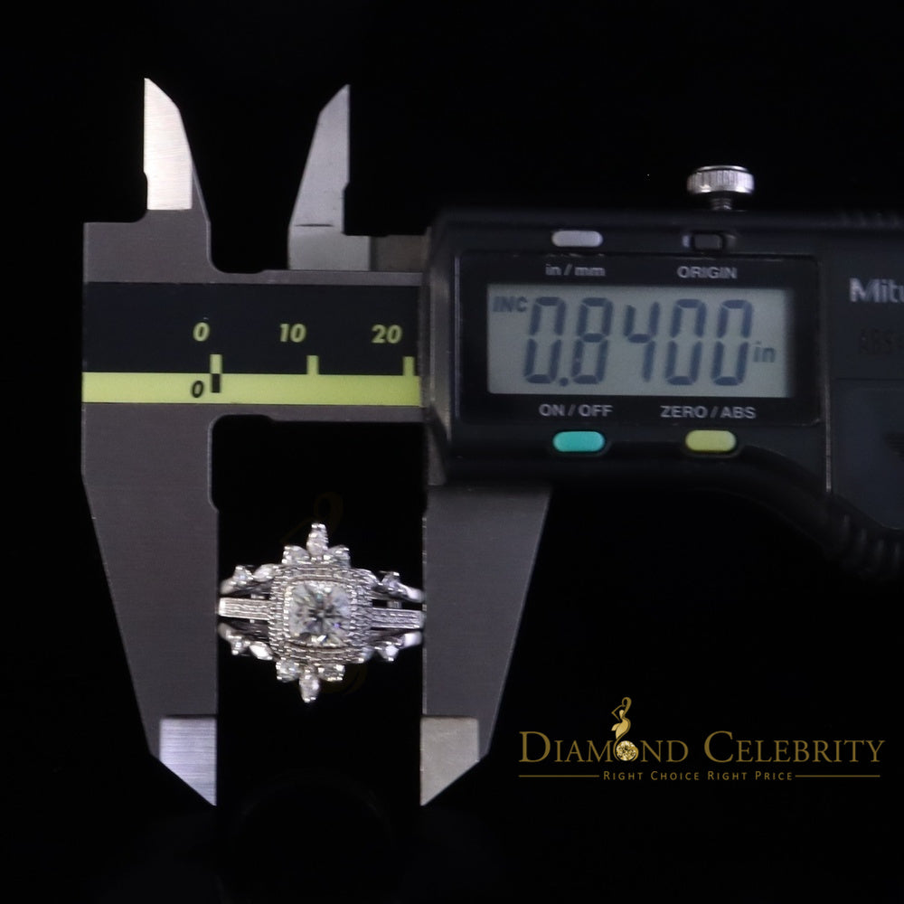 DiamondCelebritees Enhancer Guard Wrap Insert Cushion Moissanite 1.75ct VVS D White Silver Ring SZ7