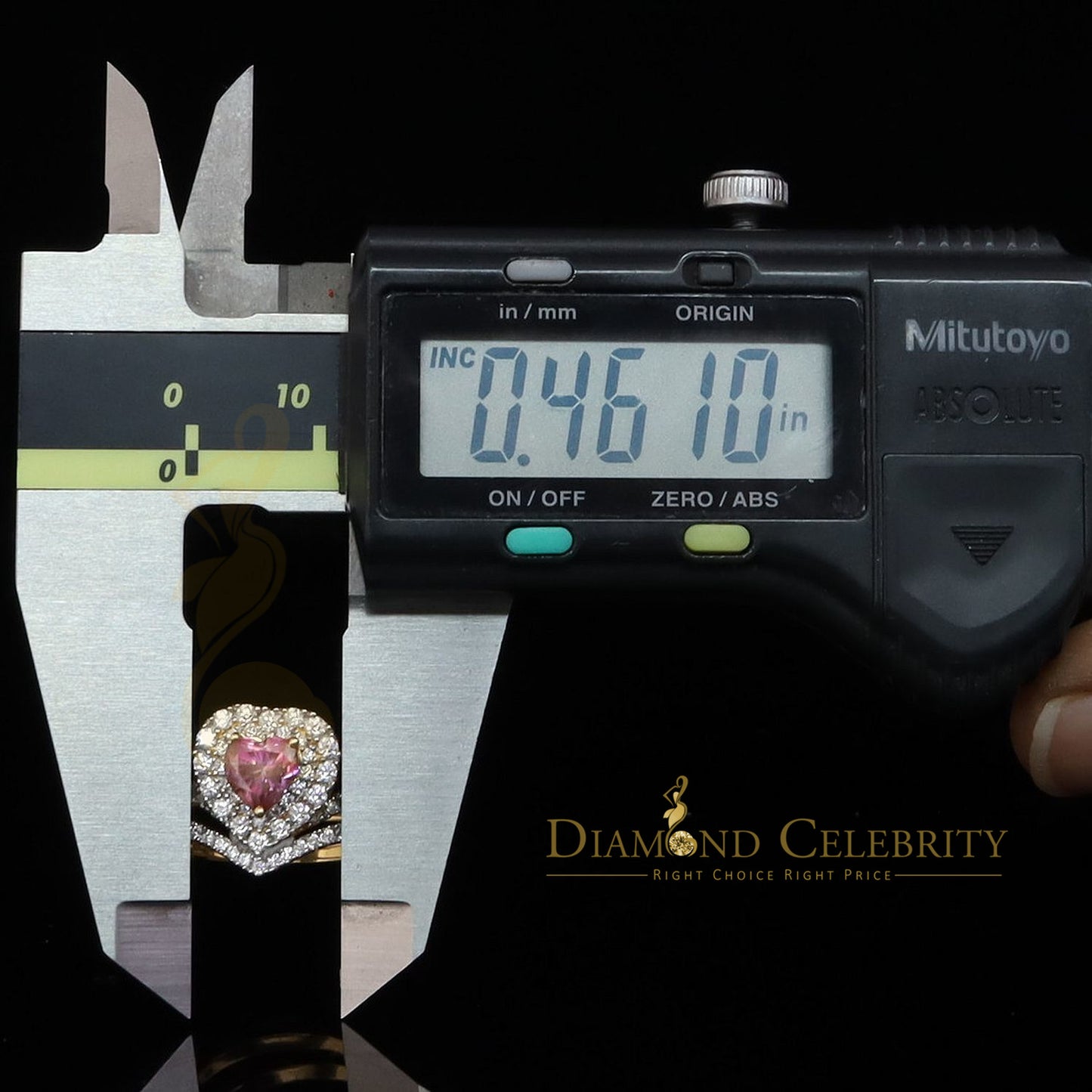 DiamondCelebritees 1.66CT Women's925 Silver Yellow VVS D Pink&White Moissanite Heart Double RingSZ7