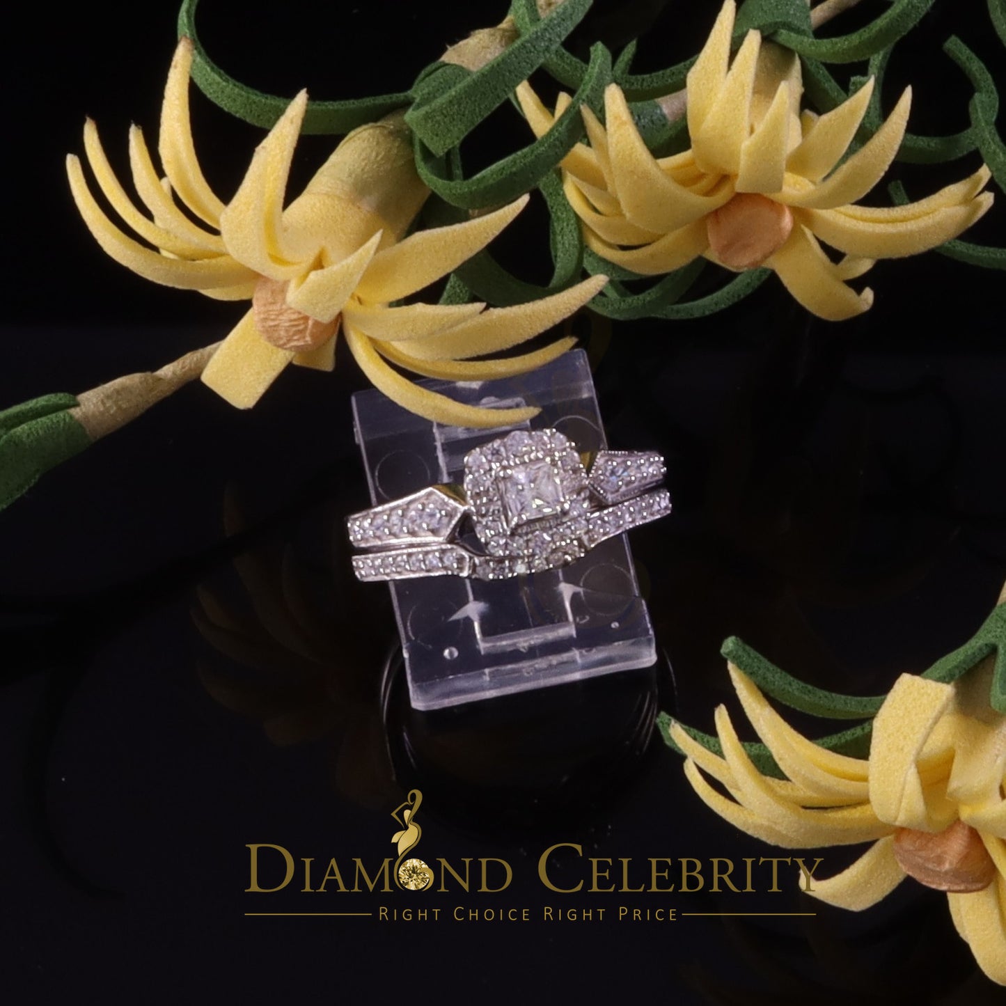 DiamondCelebritees 1.03ct Cubic Zirconia Sterling White Silver Square Bridal Womens style Ring Sz 7