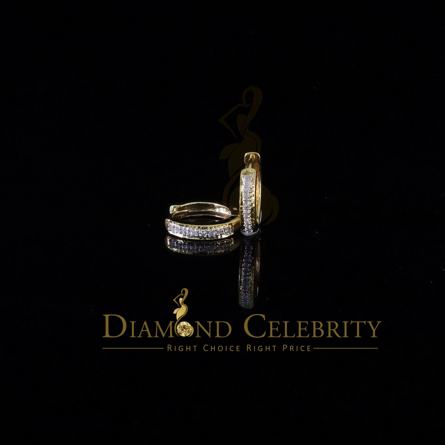 DiamondCelebritees 0.07ct Diamond 925 Sterling Silver Yellow Hoop Stud Earrings For Men's / Women's