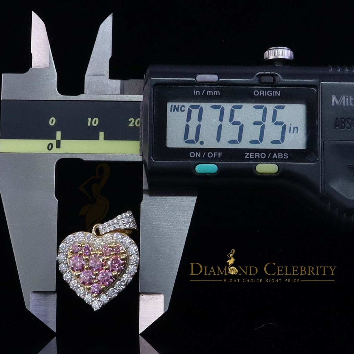 Diamondcelebritees New Men's/Women's 925 Silver White 3.00ct VVS D Pink Moissanite Heart 3D Pendant