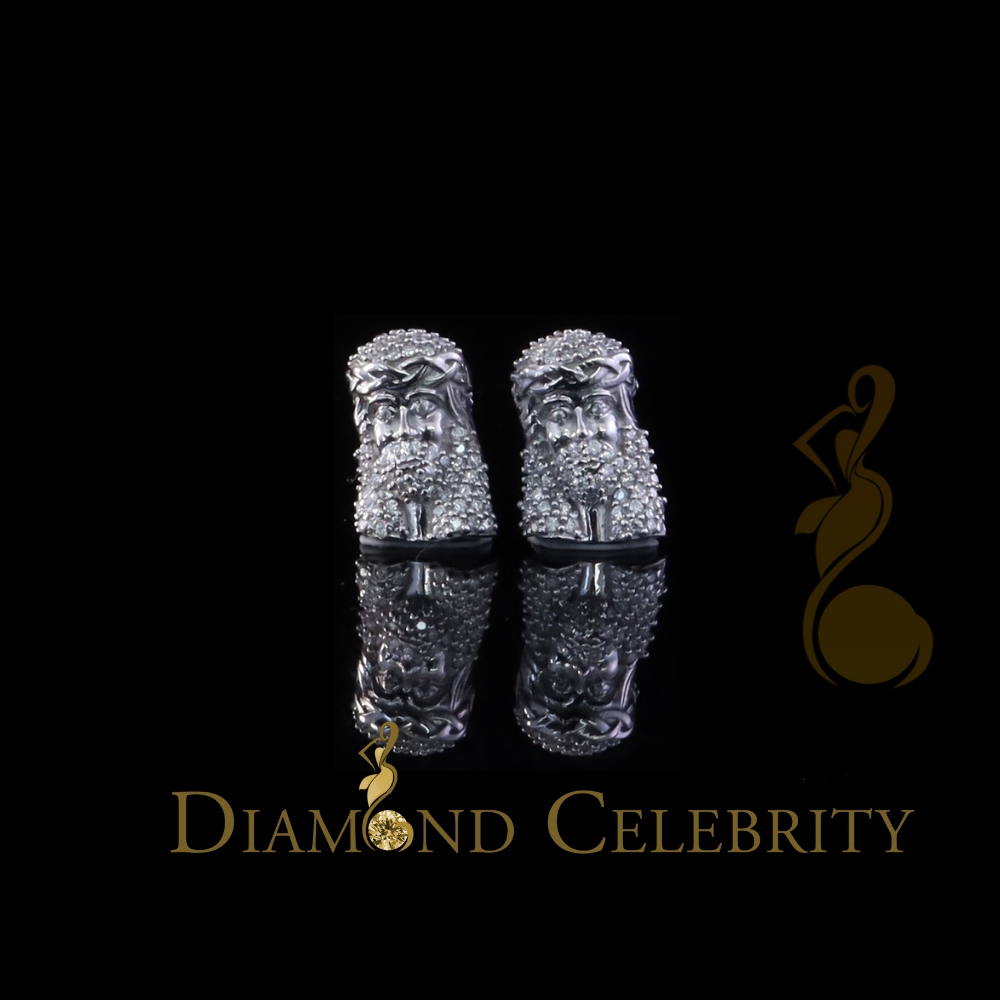 Diamondcelebritees Men's/Womens 0.33ct VVS 'D' Moissanite 925 Silver White Jesus Face Stud Earrings