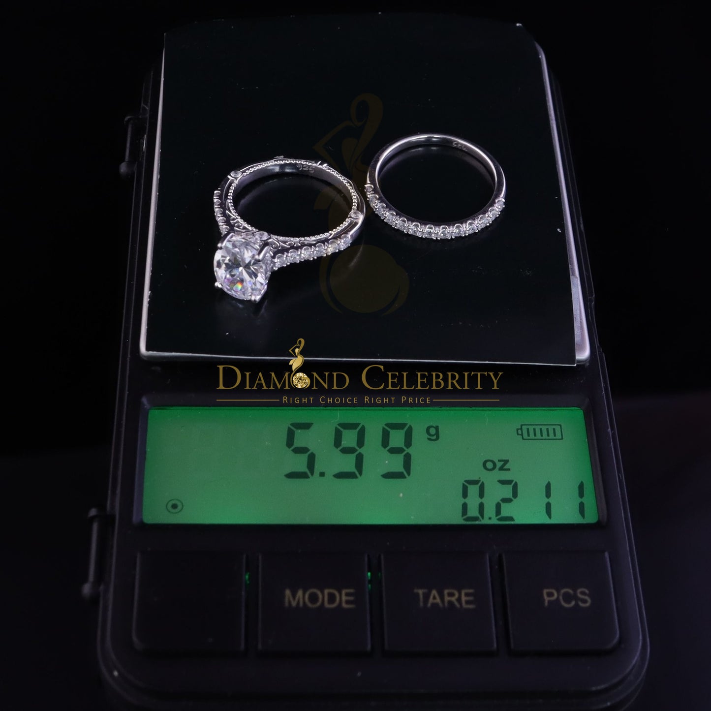 DiamondCelebritees White 5.68ct Cubic Zirconia 925 Sterling Silver Bridal Style Womens Ring SZ 7
