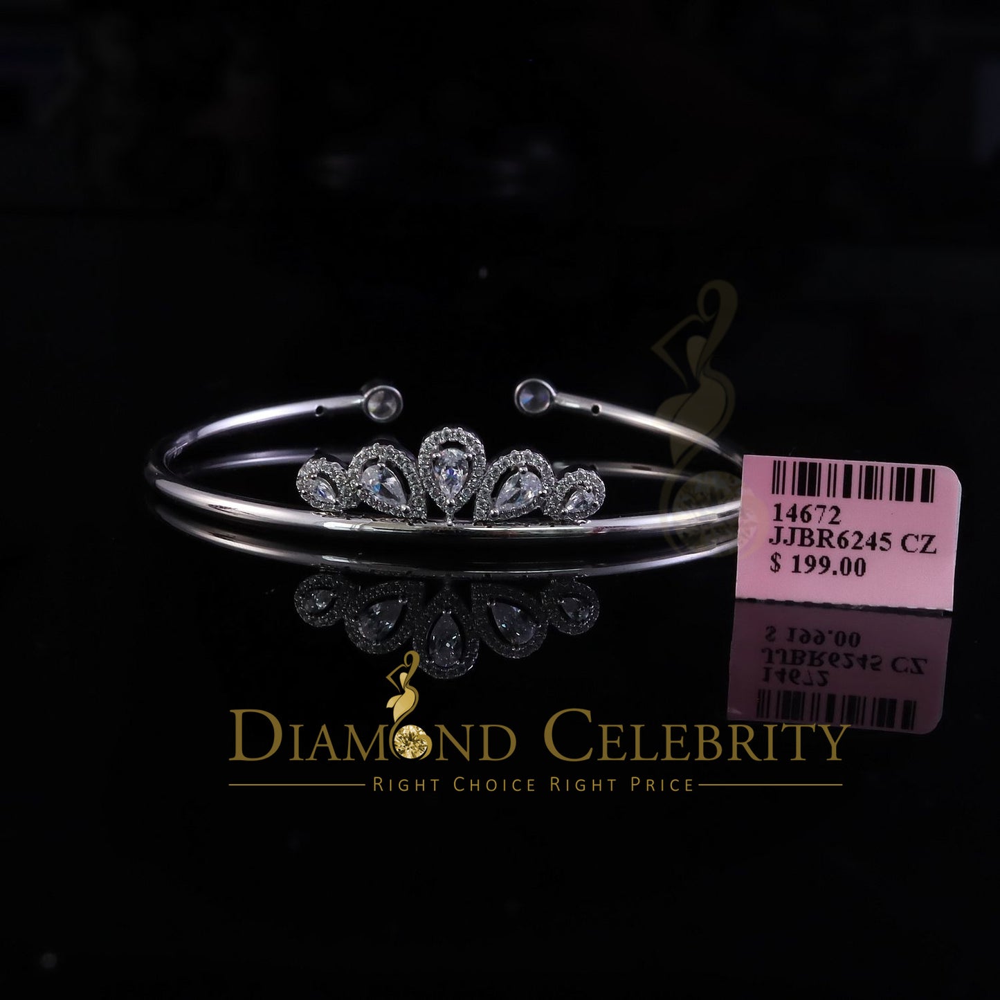 DiamondCelebritees 925 Sterling Silver Cubic Zirconia Stone Adjustable Crown White Bangle
