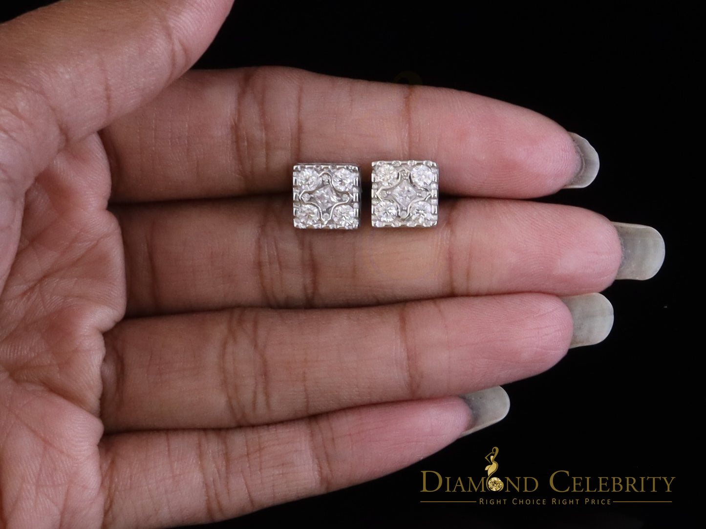 Diamondcelebritees White 925 Silver 1.00ct VVS 'D' Moissanite Square Stud Earring Men's/Womens