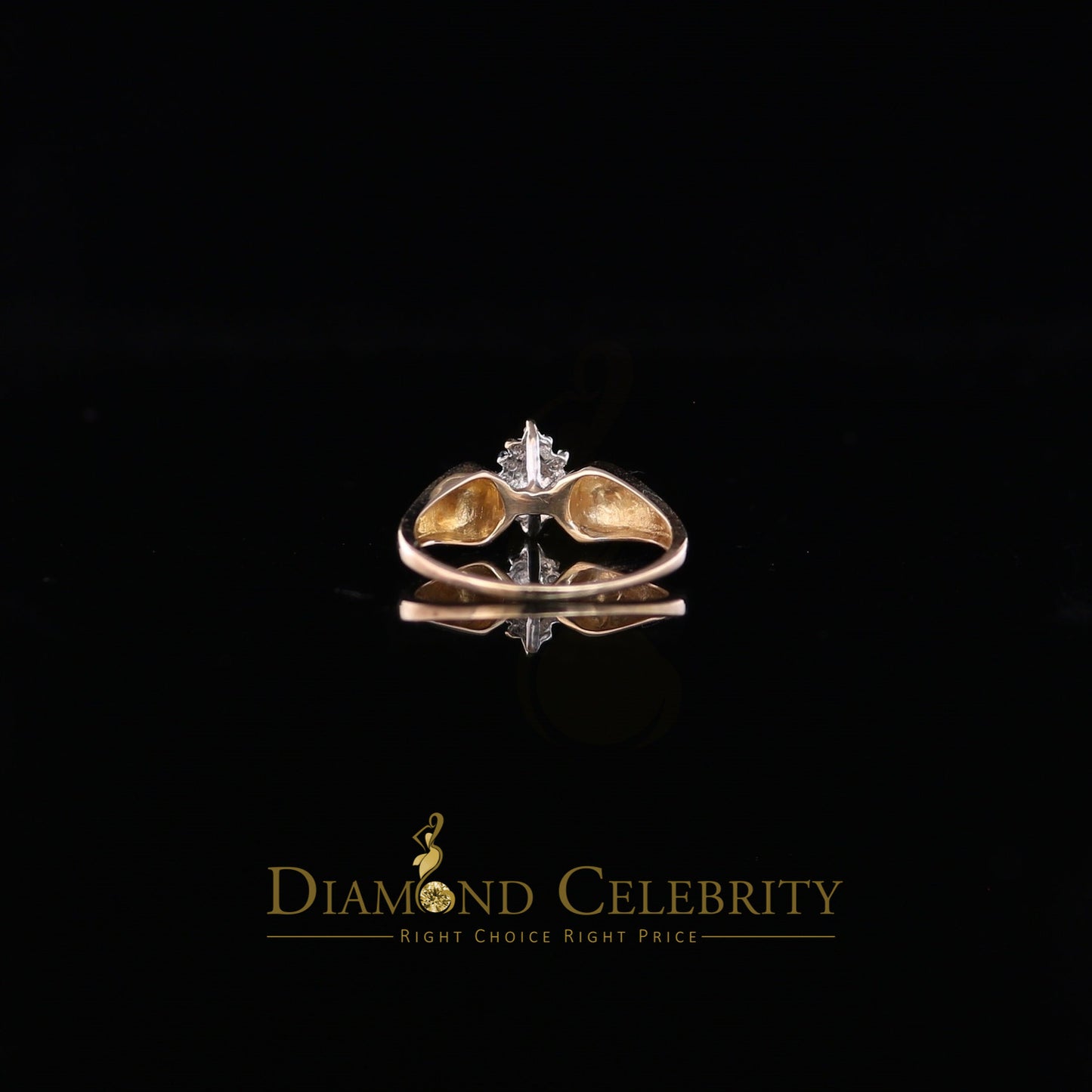 DiamondCelebritees Real 10 kt Yellow Gold with 0.02 CT Real Diamond Flower style Ring Size 6.5