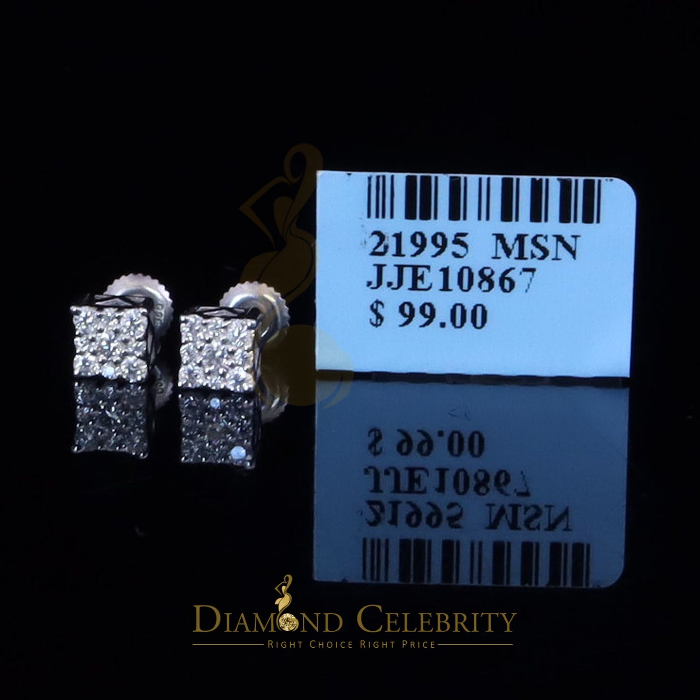 Diamondcelebritees Women's/Men's 925 Silver White 0.25ct VVS 'D' Moissanite Square Stud Earrings