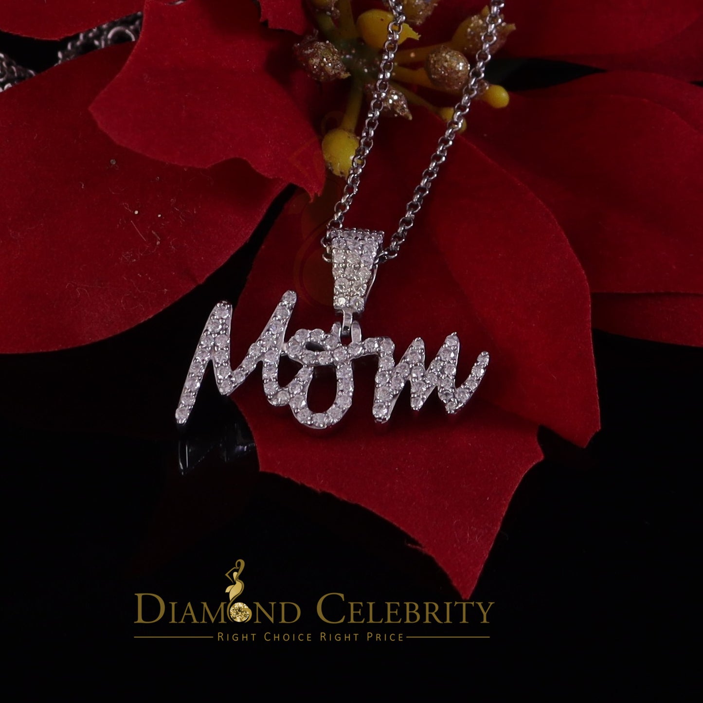DiamondCelebritees Small MOM Pendant with 0.90ct Cubic Zirconia White 925 Silver for Mother's Day