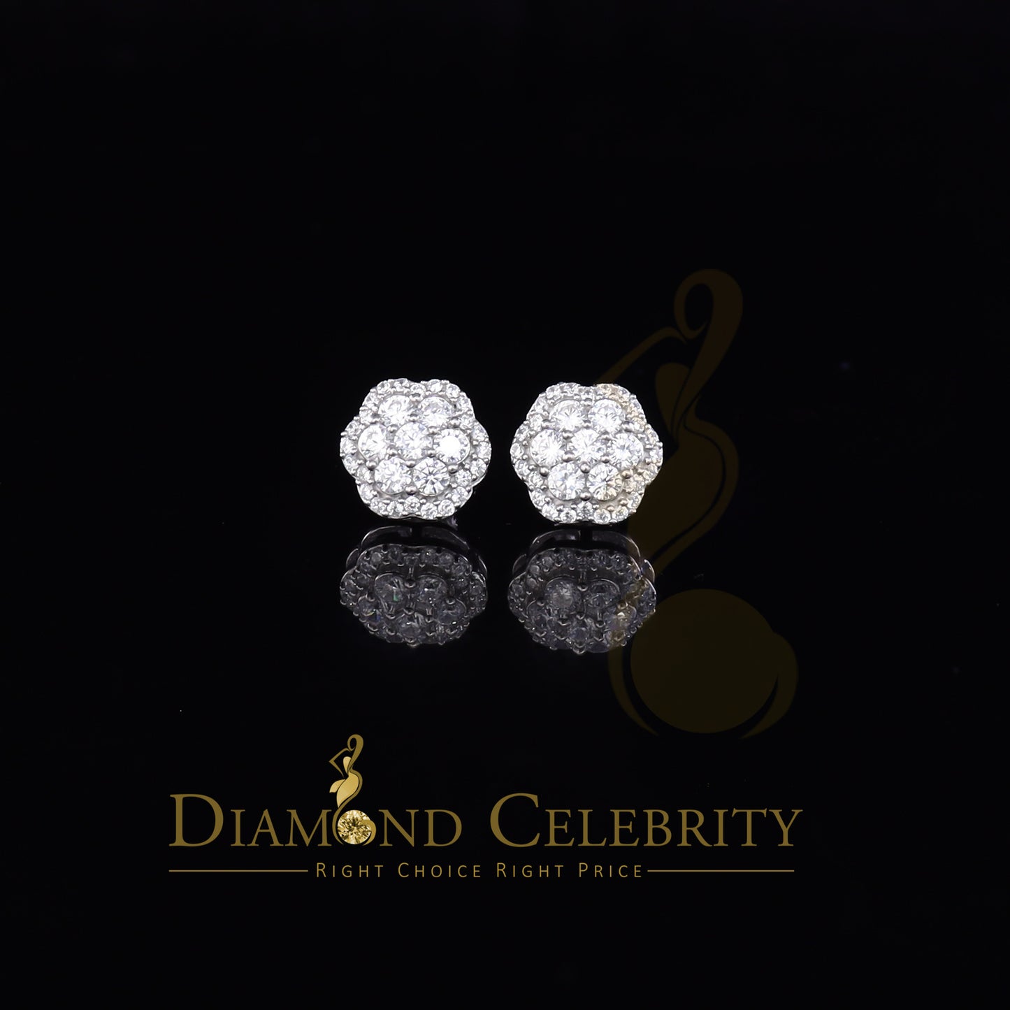 DiamondCelebritees 925 Sterling White Silver 2.7ct Cubic Zirconia Flower Women's Stud Earrings