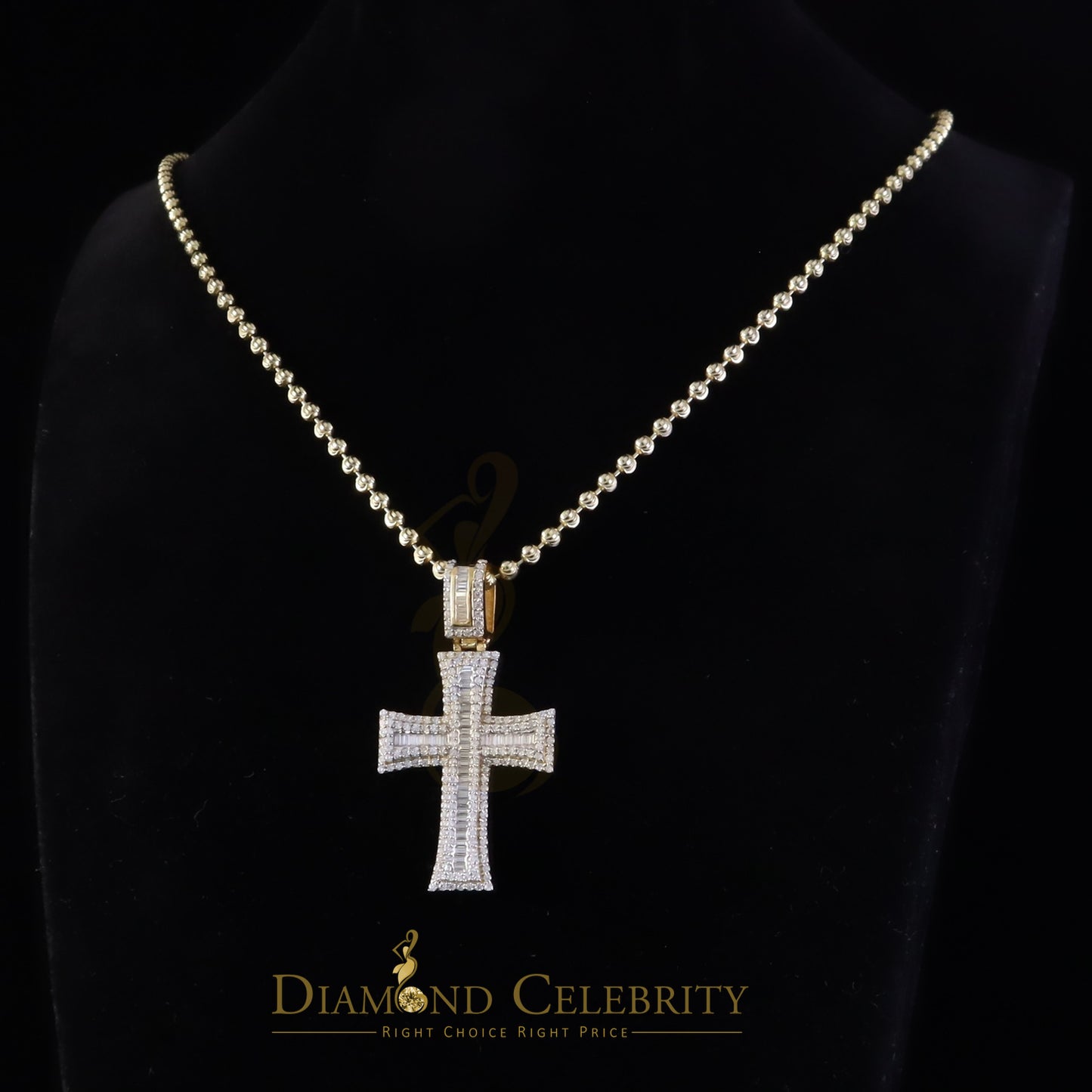 Diamondcelebritees Cross Pendant 925 Yellow Sterling Silver 2.25ct VVS D Clr. Moissanite for Women