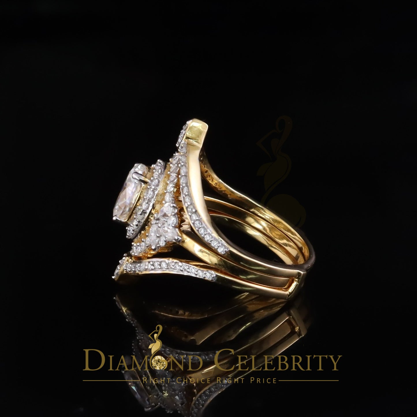 DiamondCelebritees 3.0ct Moissanite Yellow Oval Cut Enhancer 925 Silver Guard Wrap SZ7 Ring Women's