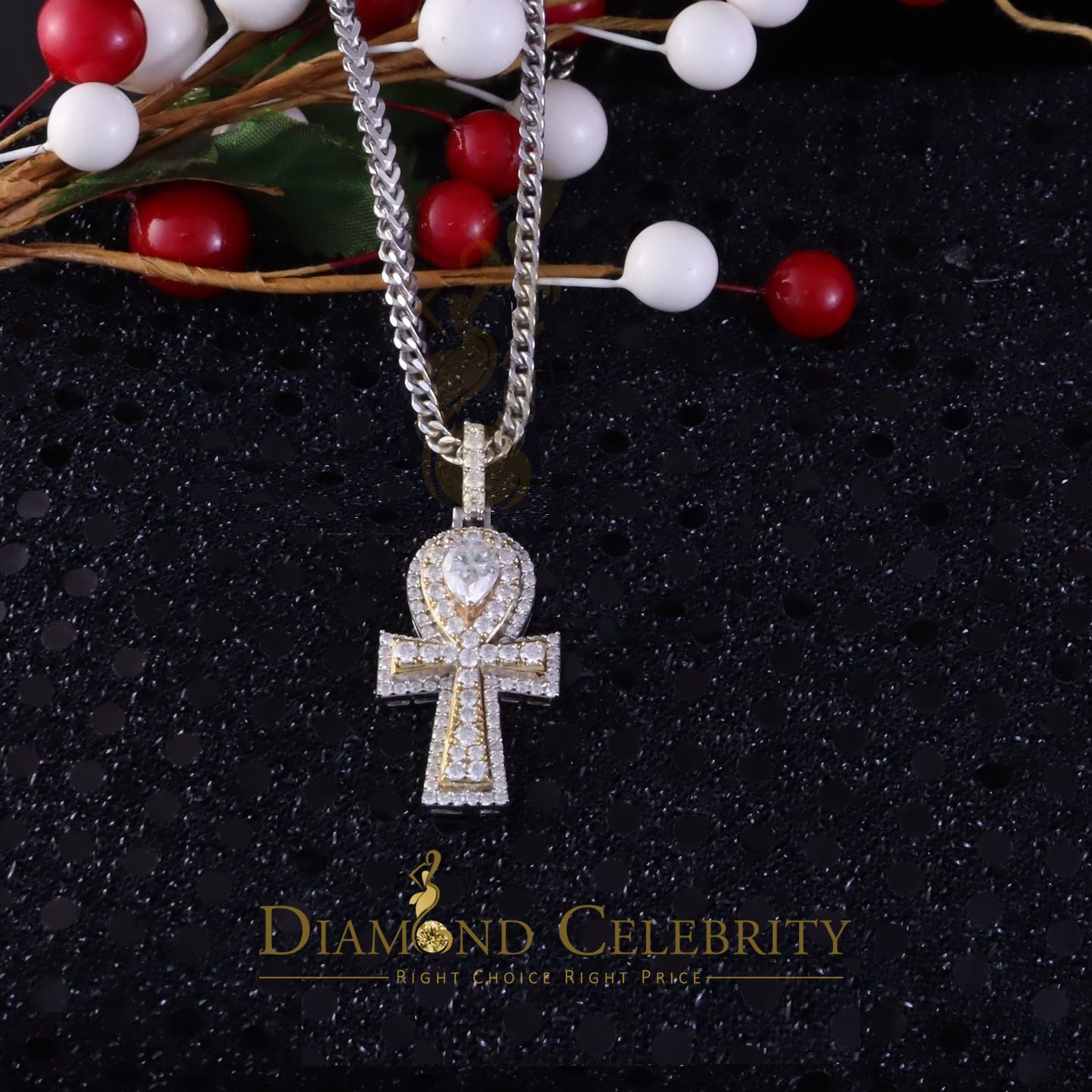 Diamondcelebritees New Men's White Silver 3.50ct VVS 'D' Moissanite Charm Ankh Pendant Womens