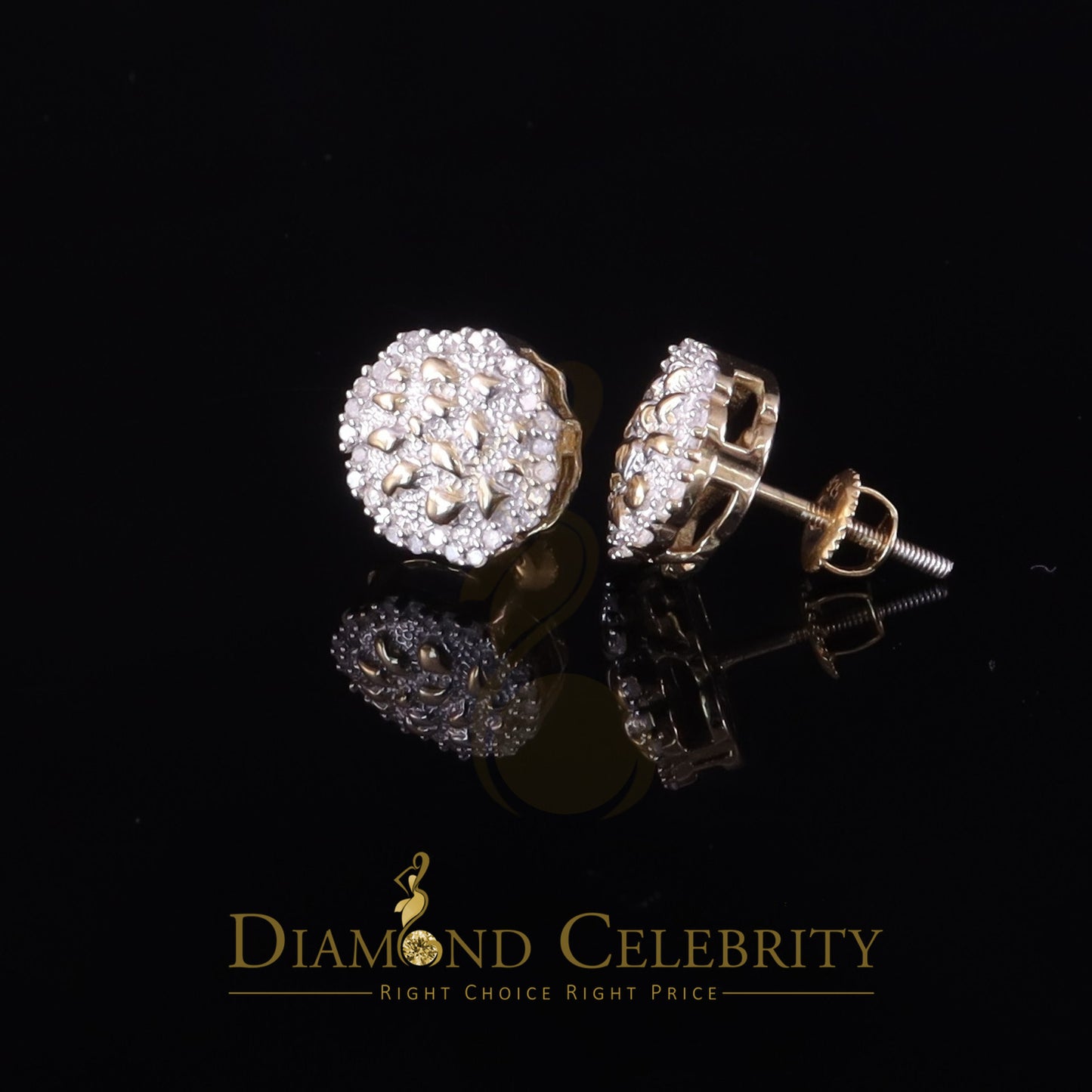 DiamondCelebritees 0.15ct Diamond 925 Sterling Yellow Silver for Men's /Womens Stud Nugget Earrings