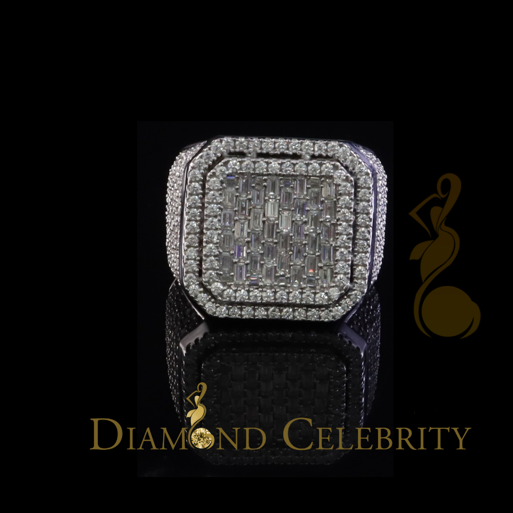 DiamondCelebritees Men's 925 White Silver 6.50ct VVS 'D' Moissanite Stone Square Rings Size 10