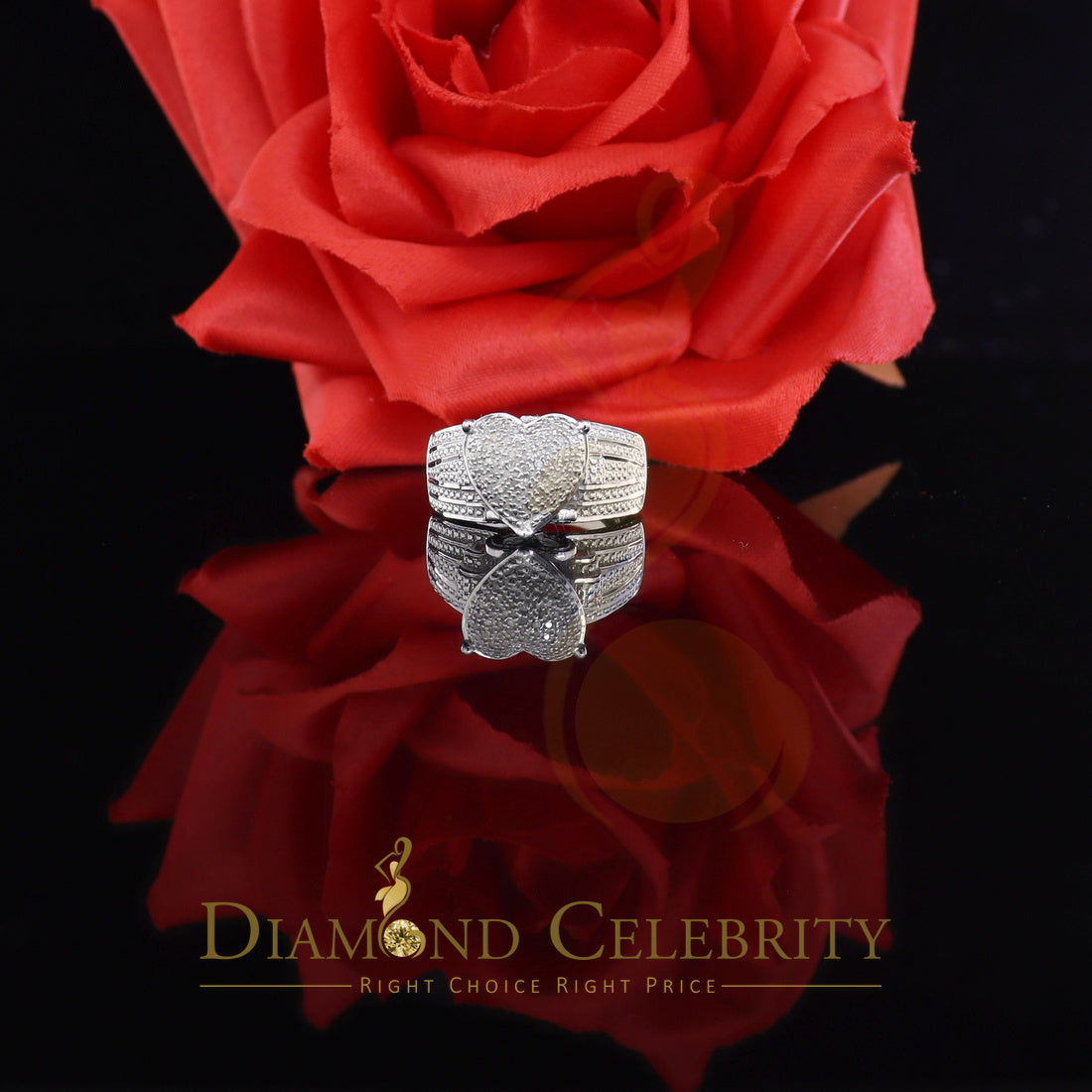 DiamondCelebritees Real Diamond 0.20 CT White 925 Sterling Silver Womens Engagement Heart Ring SZ 7