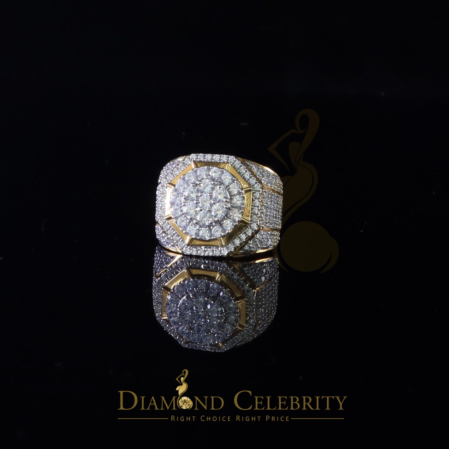DiamondCelebritees 925 Silver Yellow 8.40ct Cubic Zirconia Wide Men Adjustable Ring From SZ 9 to 11