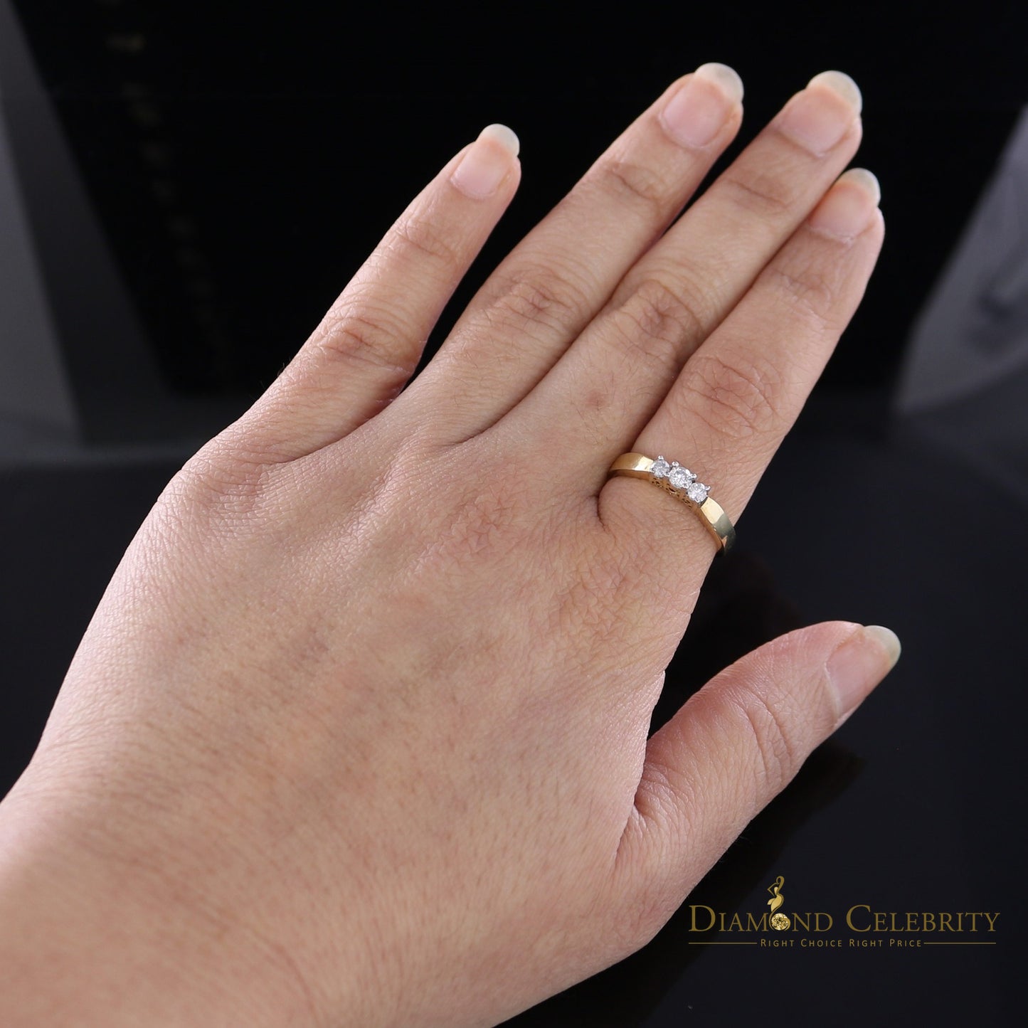 DiamondCelebritees Real 14kt Yellow Gold with 0.25CT Real Diamond Past Present Future Ring Size 7