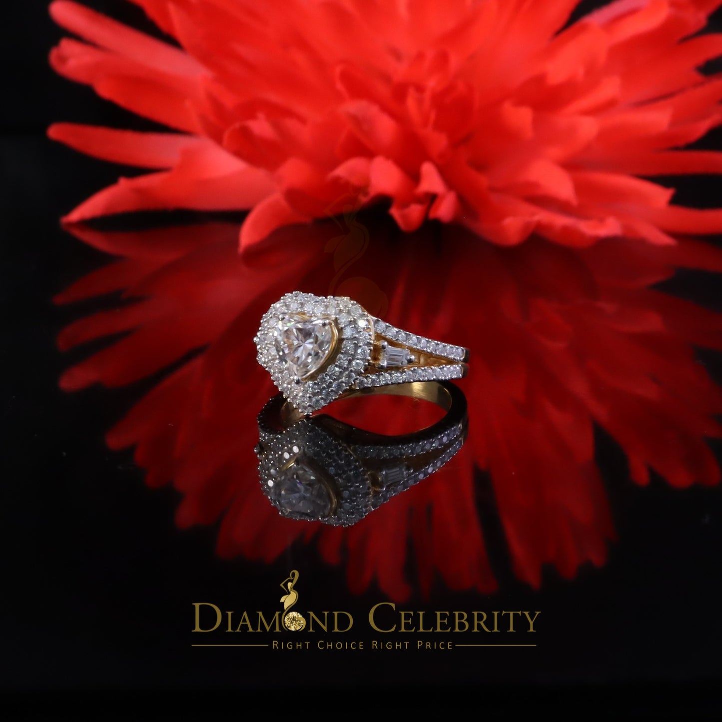 DiamondCelebritees Heart Ring Sz 7 for Women's 925 Yellow Sterling Silver 1.50ct VVS 'D' Moissanite
