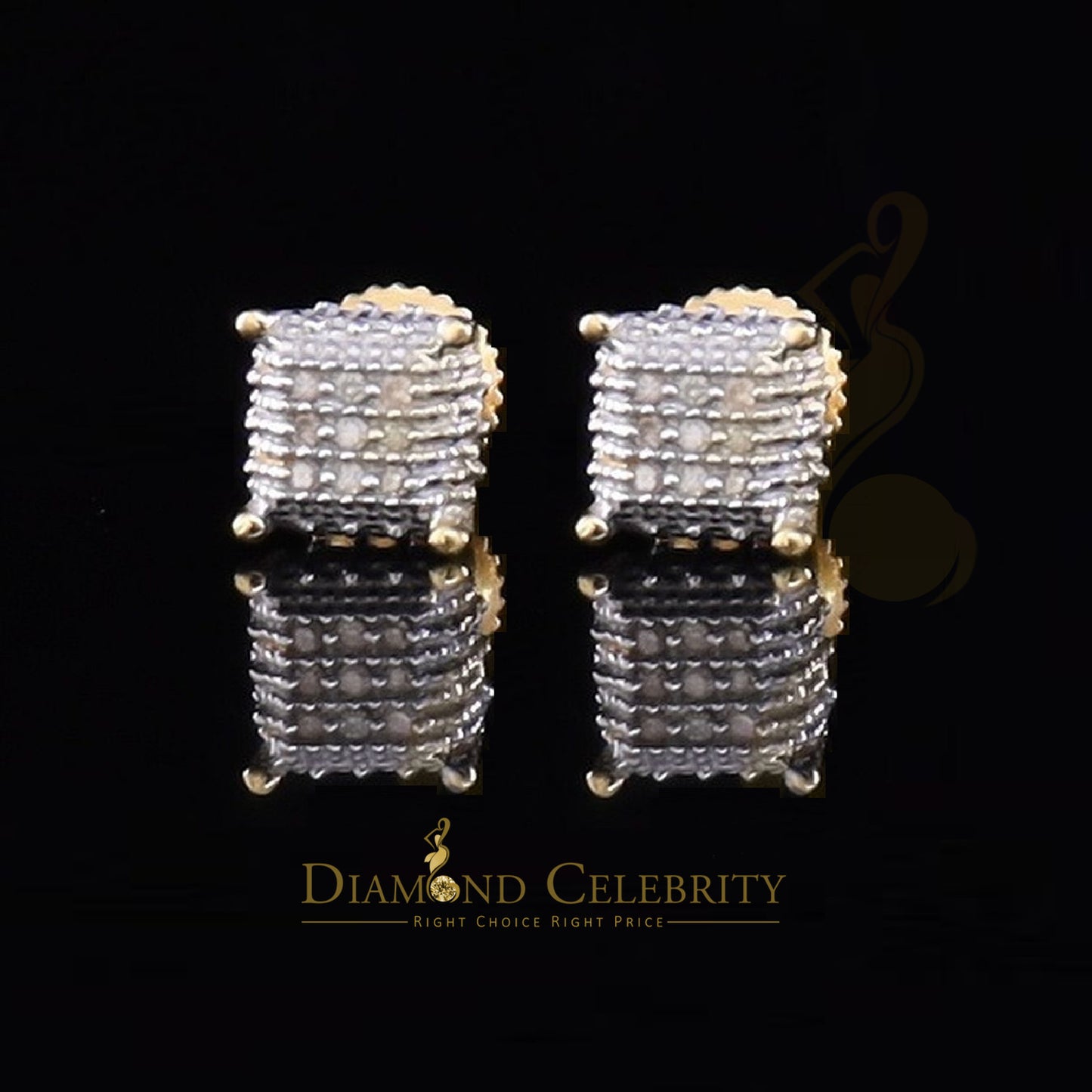DiamondCelebritees 0.05ct Diamond 925 Sterling Silver Womens and Men's Square Yellow Stud Earrings