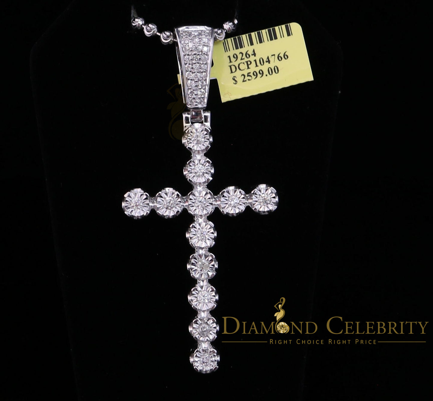 DiamondCelebritees Real 1.25ct Diamond Sterling Silver CROSS Charm Necklace Pendant in White