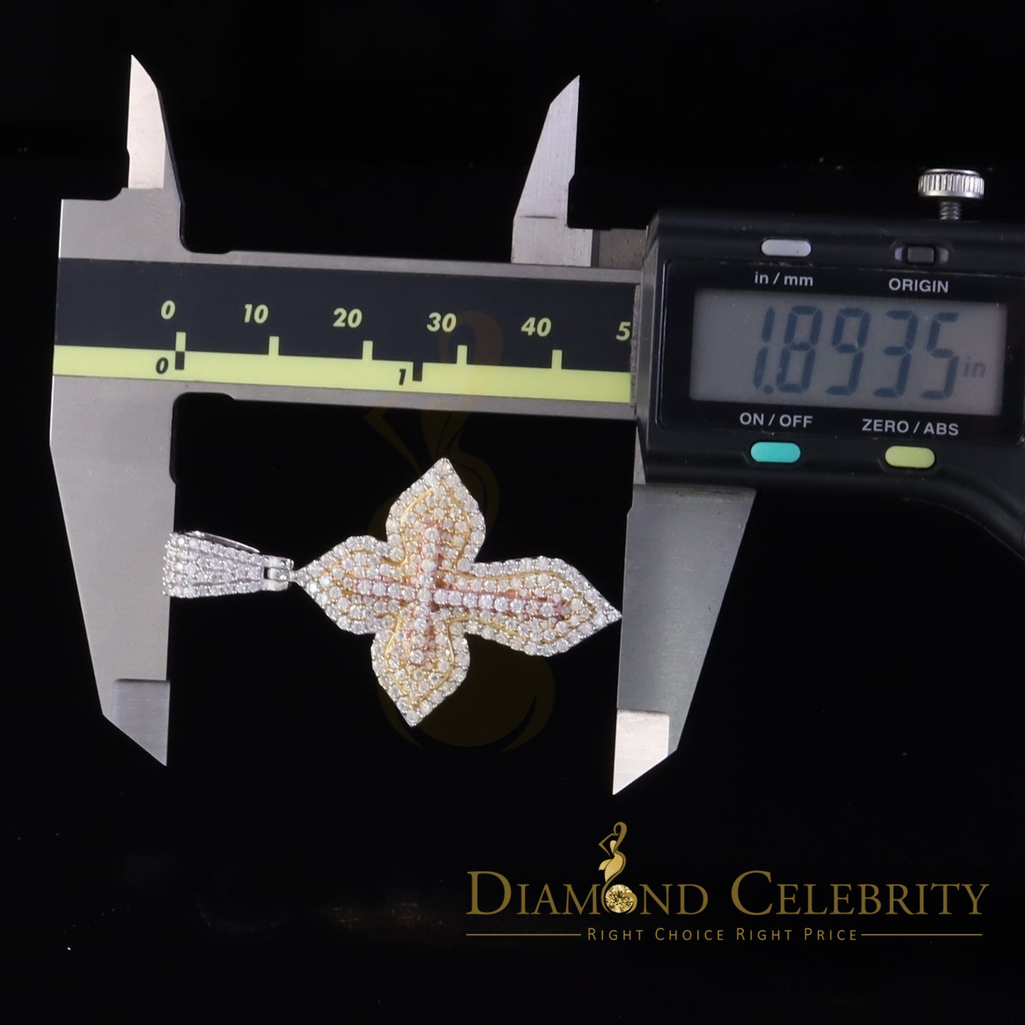 Diamondcelebritees Yellow 3.00 VVS D Moissanite Silver Charm Cross Floury Pendant Men's & Women's