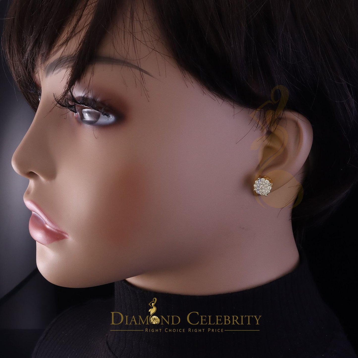DiamondCelebritees New Women's/Mens 925 Silver Yellow 1.00ct VVS D Moissanite Round Stud Earrings