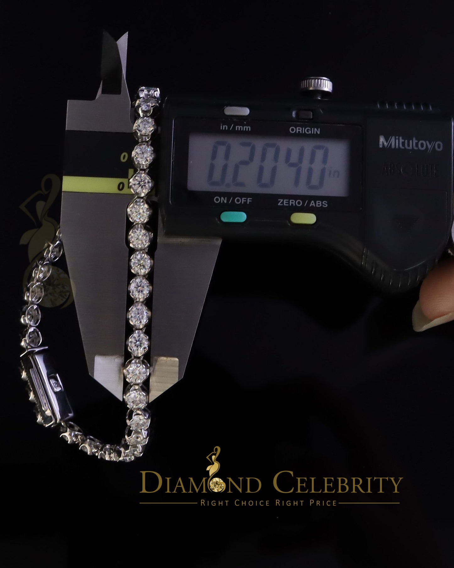 Diamondcelebritees 9ct Moissanite White 925 Silver Round Single Tennis Bracelete 6mm Thick 8" Long
