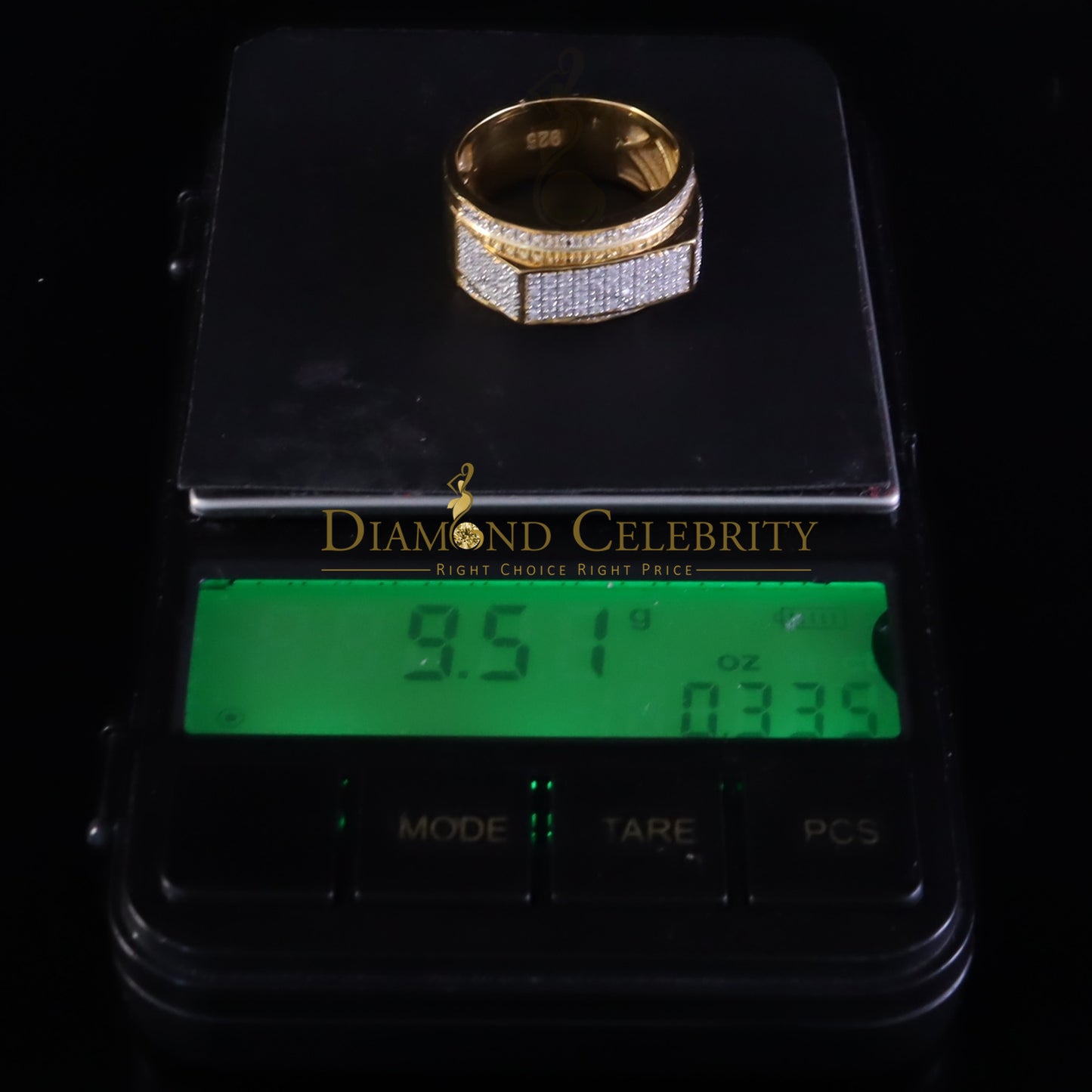 DiamondCelebritees Trendy Micro 0.33ct Real Diamond Men's 925 Silver Yellow Band Style Ring Sz 10